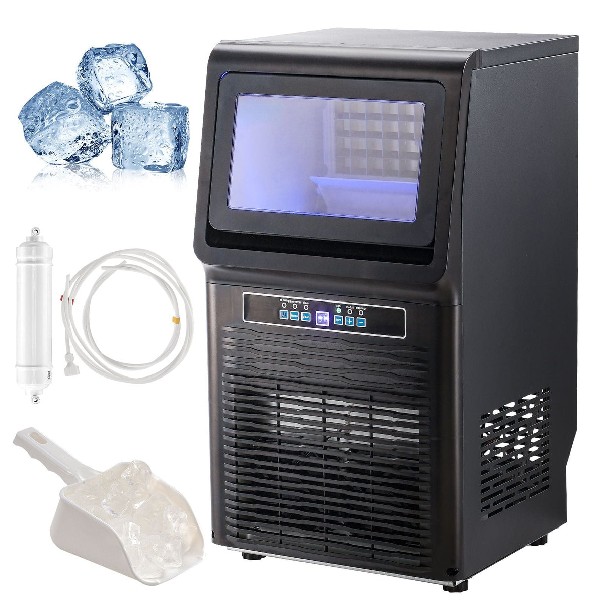 Commercial Ice Maker Machine, 70lbs/24H Ice Maker Machine with 12lbs Storage Capacity, 36 Ice Cubes in 15 Minutes, LED Digital Display Freestanding Self-Cleaning for Bar Office Restaurant