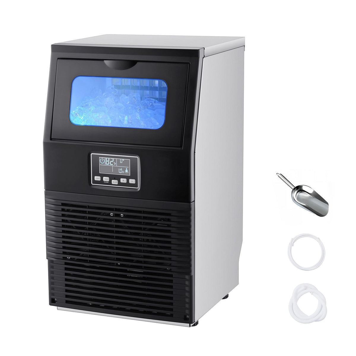 Commercial Ice Maker Machine, 80 lbs/24h with 12Lbs Storage, 32 Cubes per Cycle, Stainless Steel Freestanding & Countertop Ice Maker with LED Display & Self-Cleaning, for Home Bar Restaurant