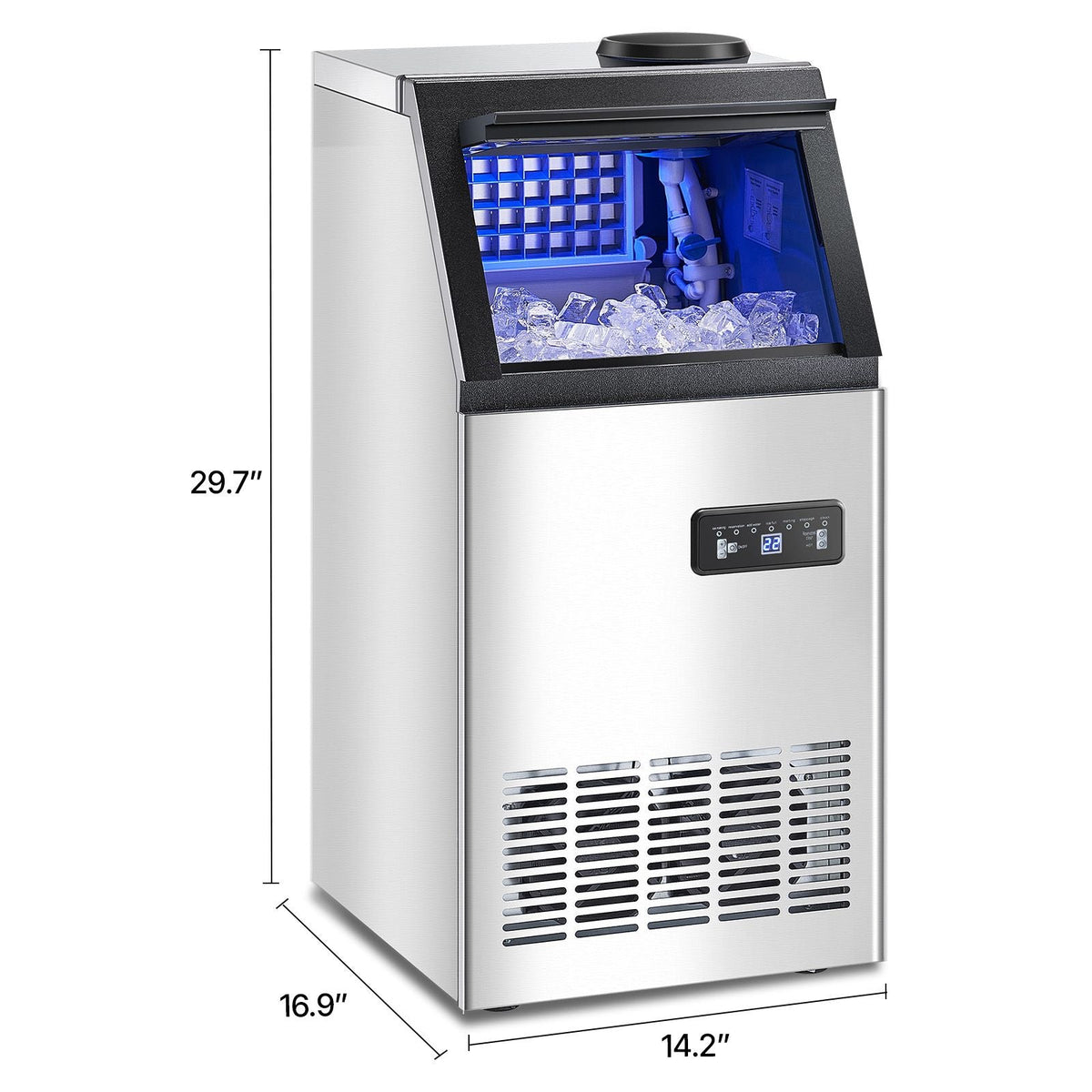 Commercial Ice Maker Machine, 80lbs/24H Ice Maker Machine with 28lbs Storage Capacity, 36 Ice Cubes in 15 Minutes, LED Digital Display Freestanding Self-Cleaning for Bar Office Restaurant