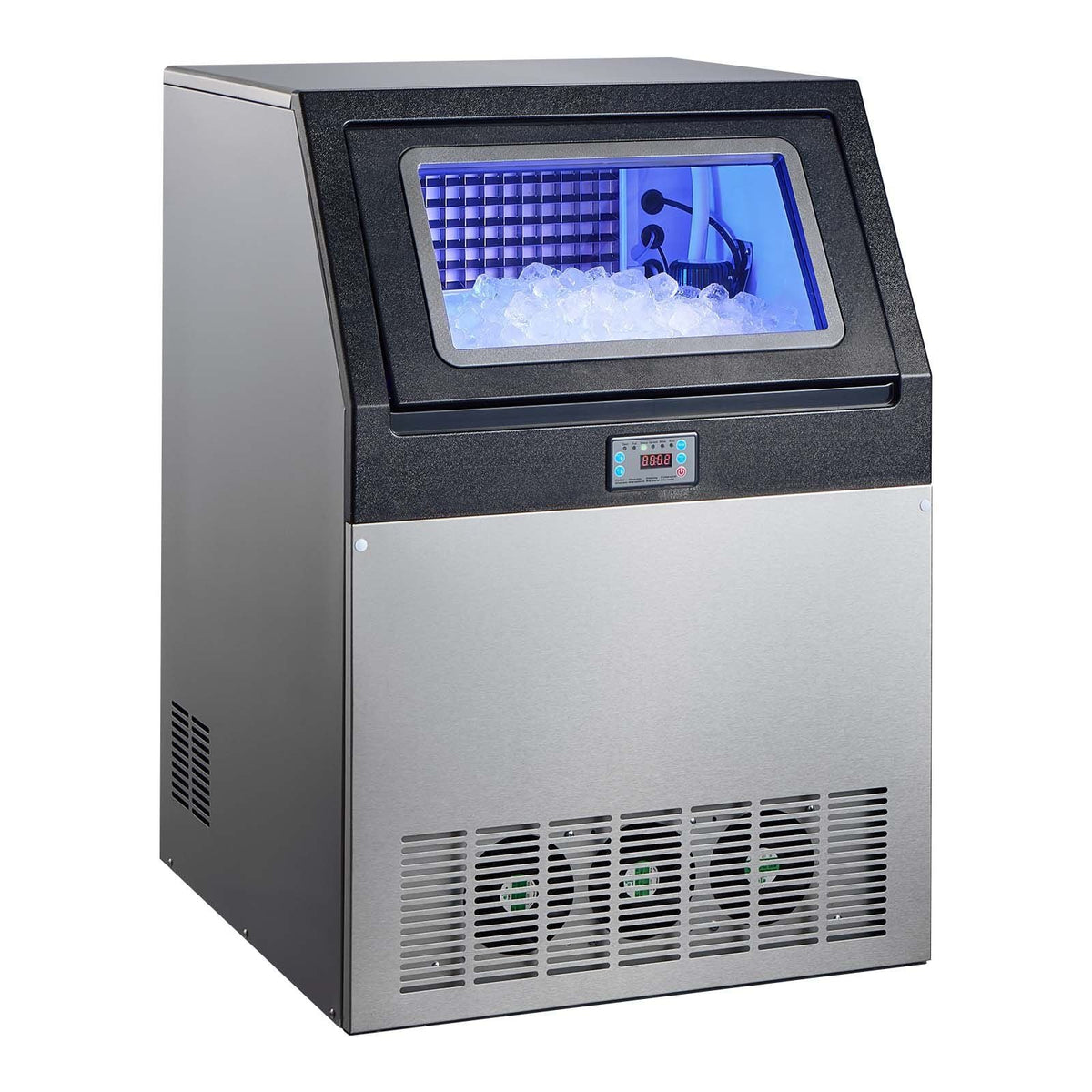 Commercial Ice Maker Machine with Pump, 440 lbs/24h with 85 lbs Storage Capacity, Built-in/Freestanding/Under Counter, Stainless Steel Ice Maker with LED Display & Self-Cleaning, for Home Bar