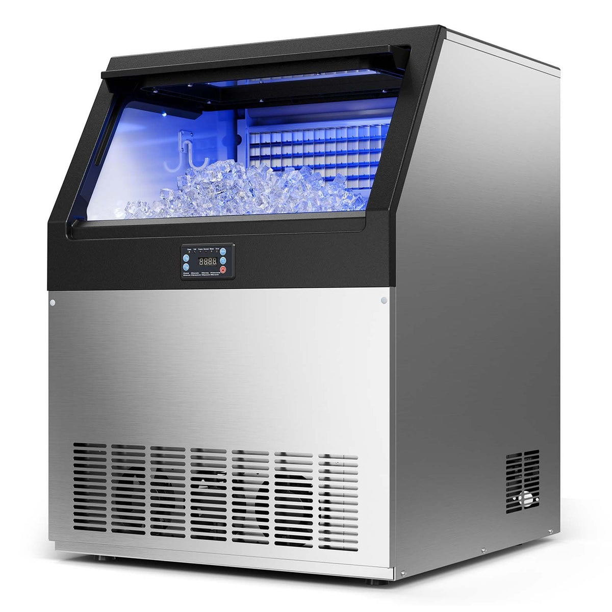 Commercial Ice Maker Machine with Pump, 440 lbs/24h with 85 lbs Storage Capacity, Built-in/Freestanding/Under Counter, Stainless Steel Ice Maker with LED Display & Self-Cleaning, for Home Bar