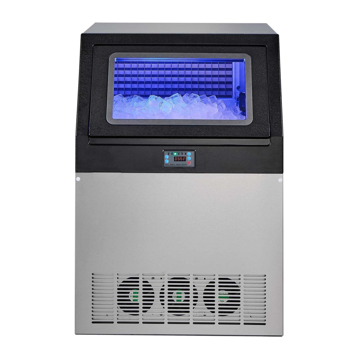 Commercial Ice Maker Machine with Pump, 440 lbs/24h with 85 lbs Storage Capacity, Built-in/Freestanding/Under Counter, Stainless Steel Ice Maker with LED Display & Self-Cleaning, for Home Bar