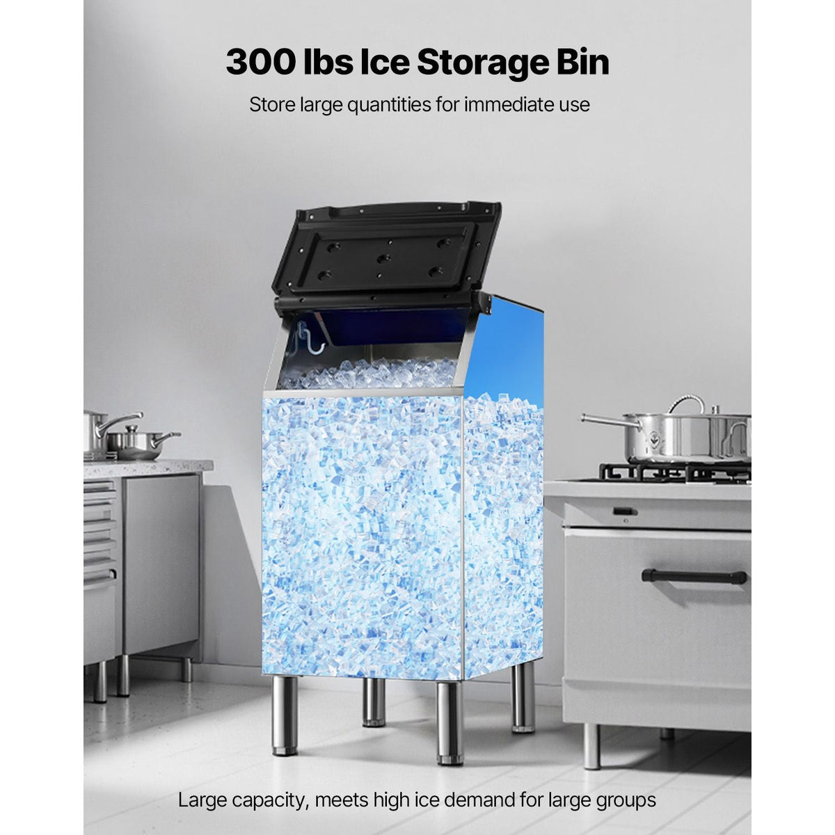 Commercial Ice Maker Storage Bin, 300 LBS Capacity Ice-Bin, Stainless Steel Commercial Ice Storage Bin with Adjustable Anti-slip Rubber Feet, Suitable for Restaurant Hotel and Beverage Shops