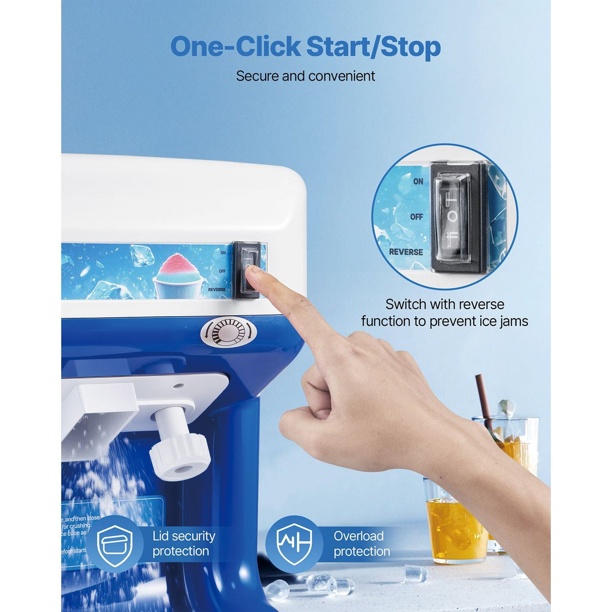 Commercial Ice Shaver Crusher, 286lbs Per Hour Electric Snow Cone Maker with 2L Ice Cube Box, 250W 1500RPM Tabletop Shaved Ice Machine for Parties Home and Commercial Use (Blue)