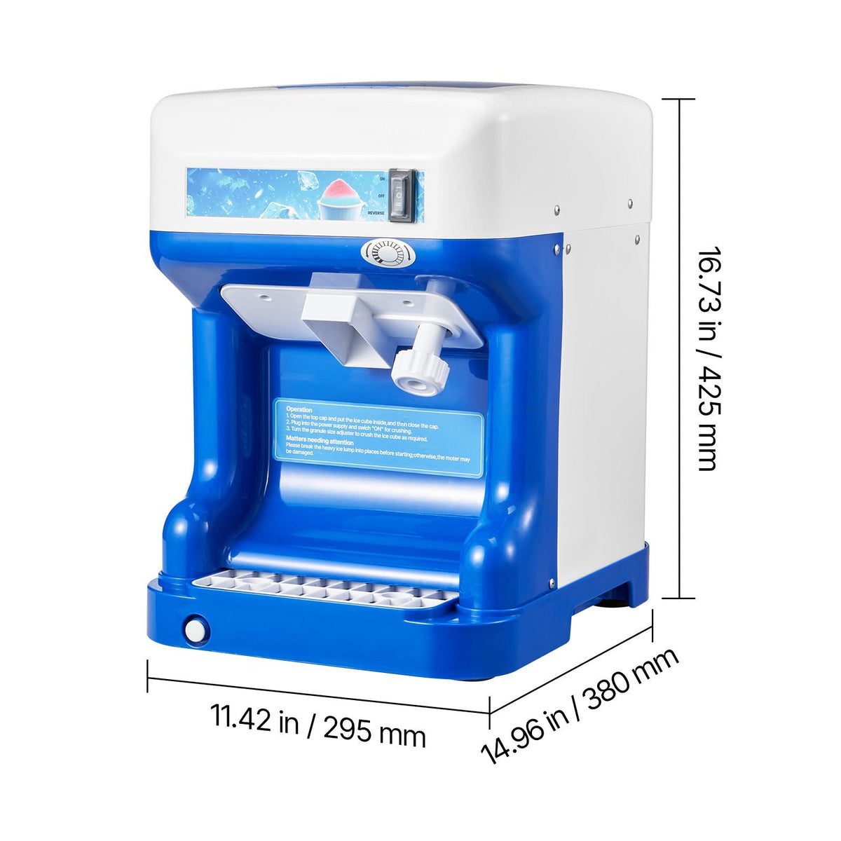 Commercial Ice Shaver Crusher, 286lbs Per Hour Electric Snow Cone Maker with 2L Ice Cube Box, 250W 1500RPM Tabletop Shaved Ice Machine for Parties Home and Commercial Use (Blue)