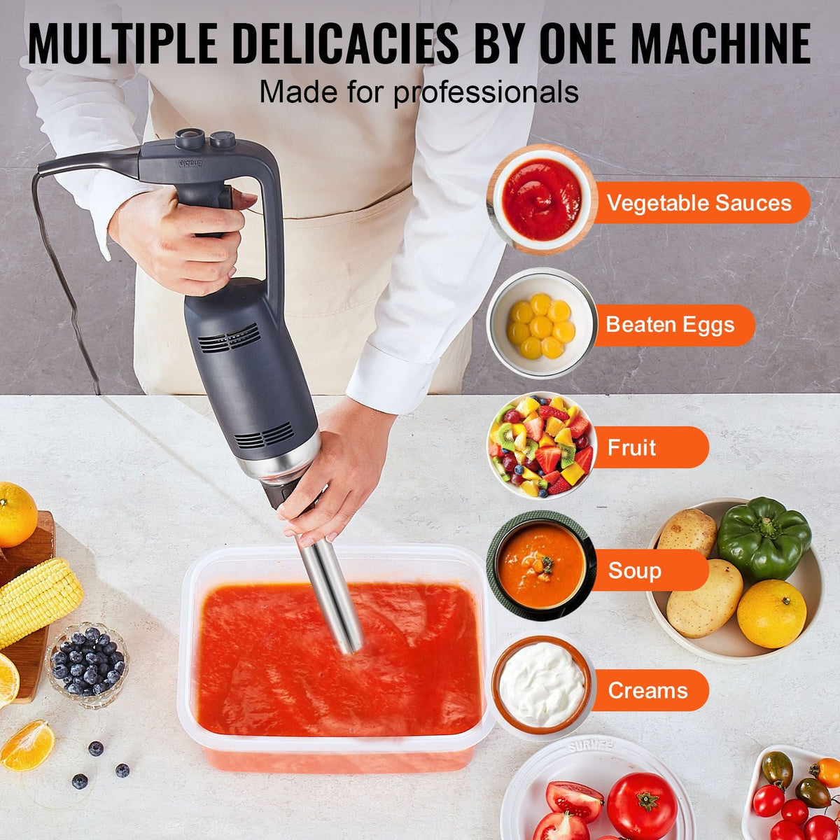 Commercial Immersion Blender, 350W Heavy Duty Hand Mixer, 16 inch Stepless Variable Speed Mixer with Stainless Steel Blade, Multi-Purpose Portable Mixer for Soup, Sauces, Mashed Potatoes, Cream