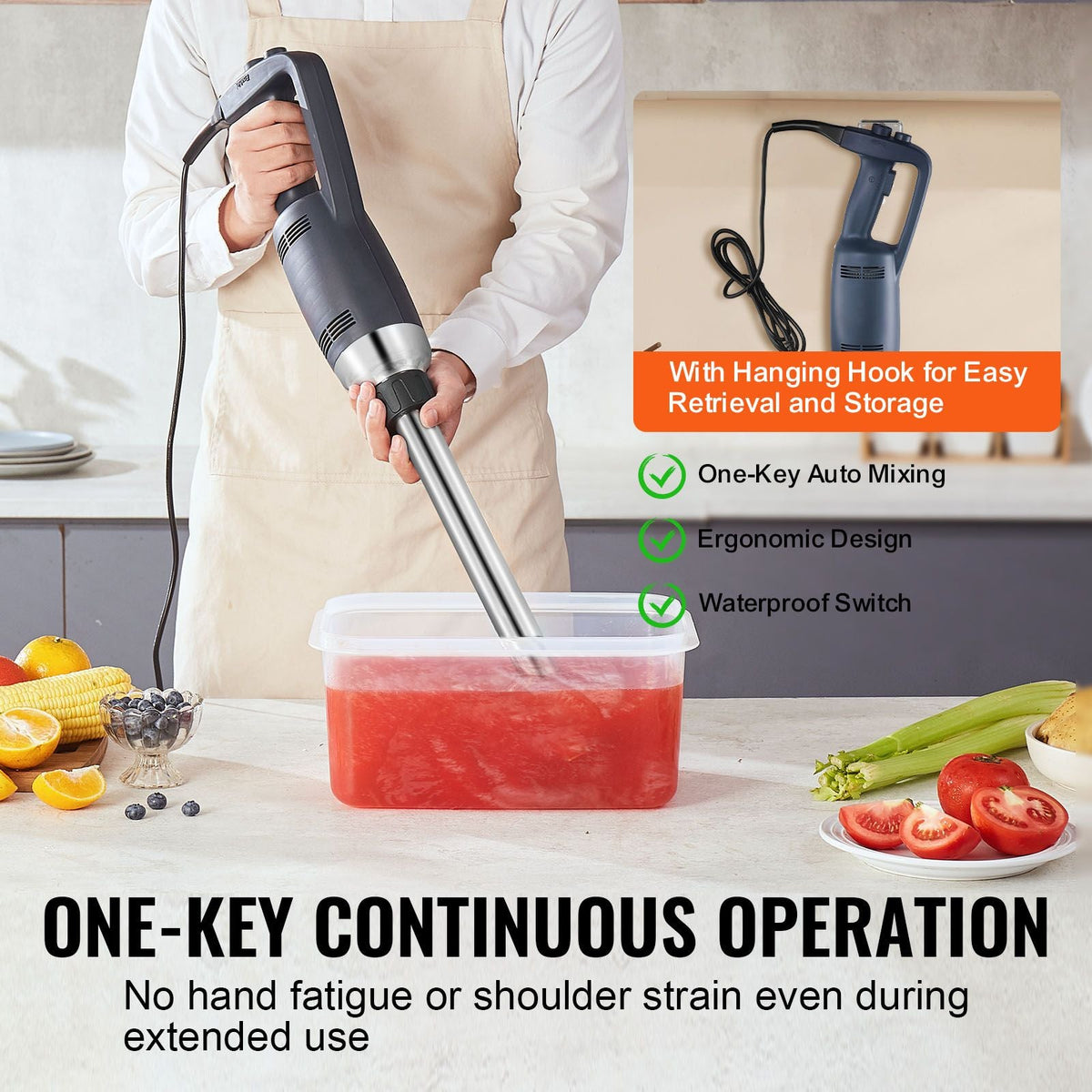 Commercial Immersion Blender, 350W Heavy Duty Hand Mixer, 20 inch Stepless Variable Speed Mixer with Stainless Steel Blade, Multi-Purpose Portable Mixer for Soup, Sauces, Mashed Potatoes, Cream
