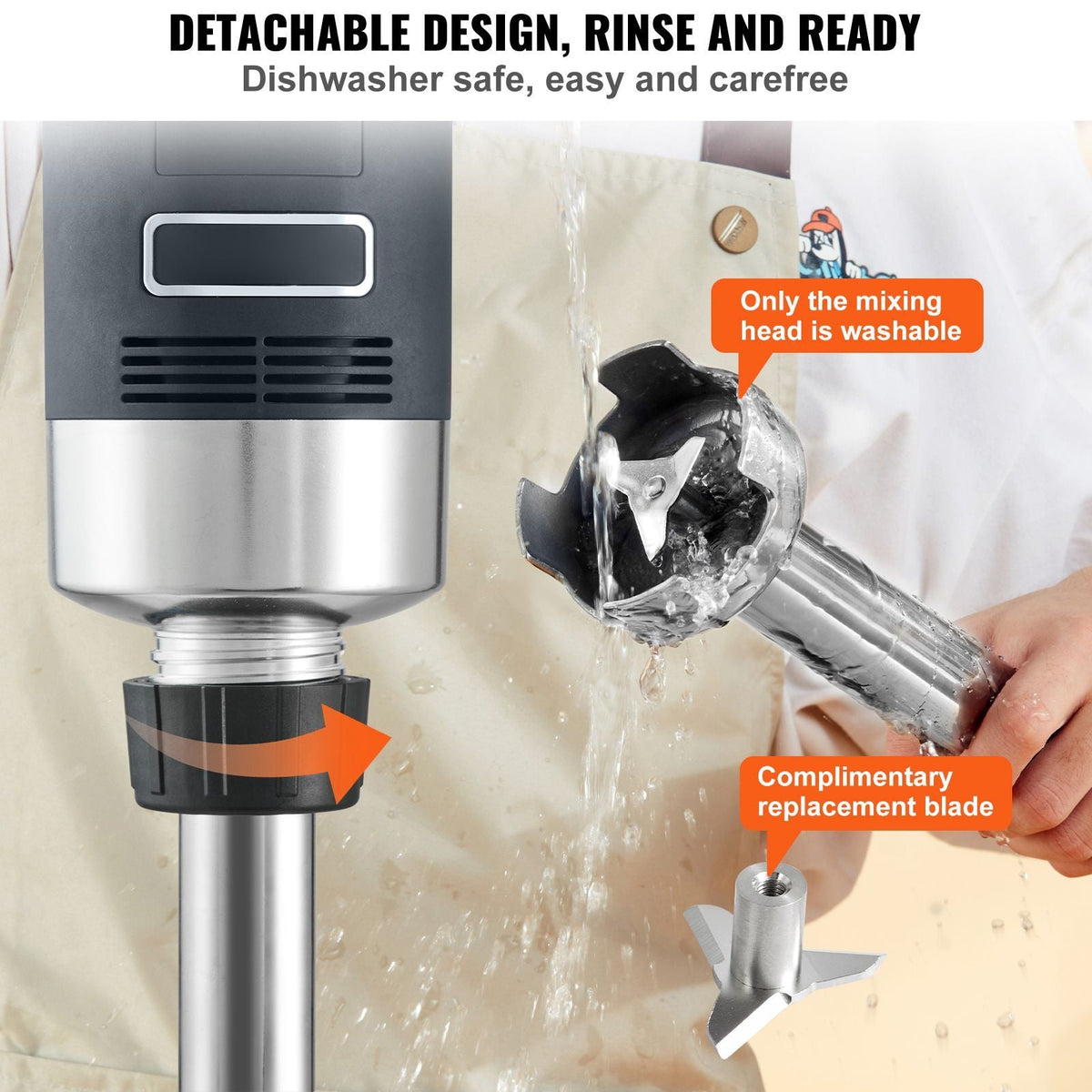 Commercial Immersion Blender, 500 Watt Heavy Duty Hand Mixer, Variable Speed Kitchen Stick Mixer with 304 Stainless Steel Blade, Multi-Purpose Portable Mixer for Soup, Smoothie, Puree, Baby Food