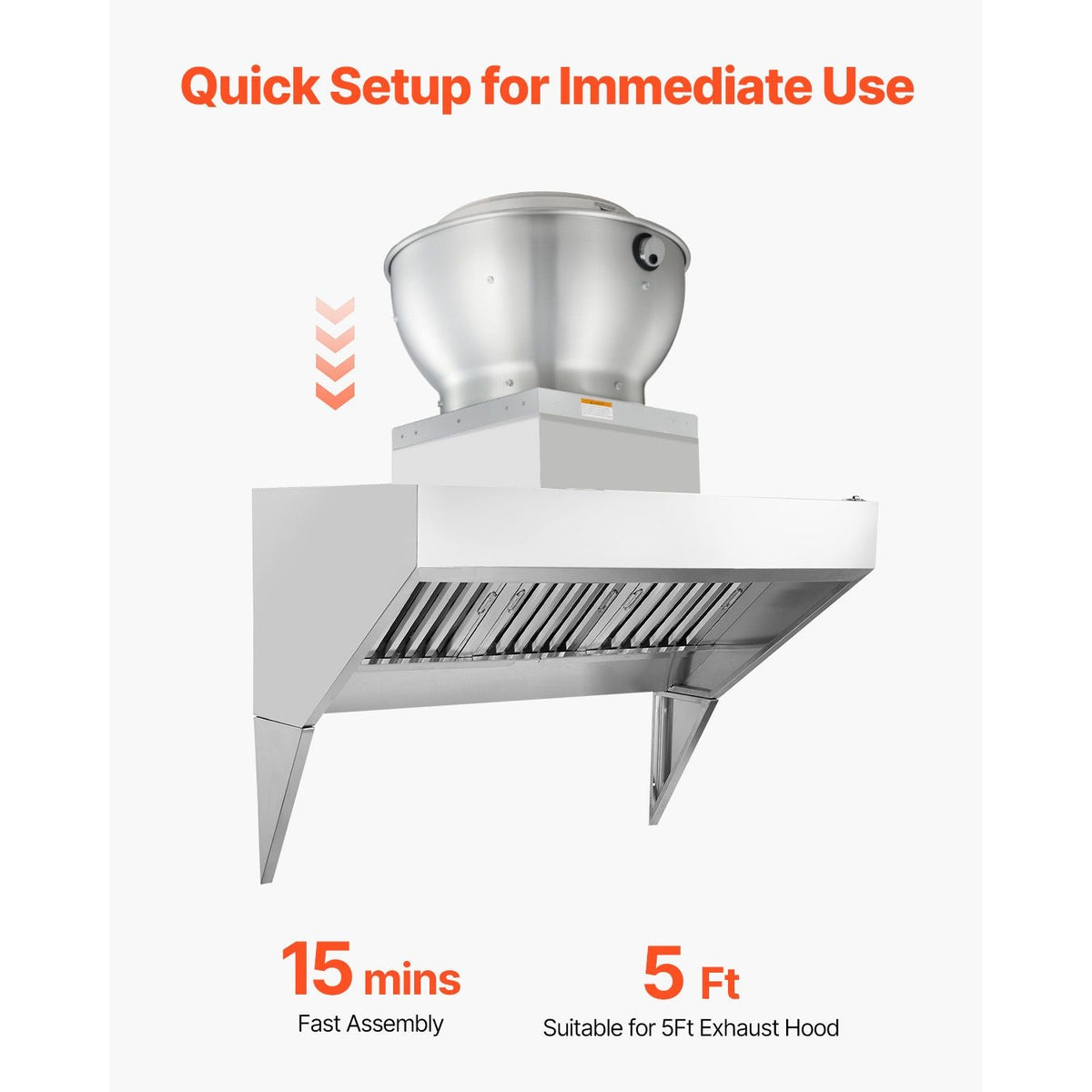 Commercial Kitchen Exhaust Fan, 1136 CFM Restaurant Canopy Hood Exhaust Fan, 0.33HP 250W Direct Drive Food Truck Hood Vent, High Speed & Low Noise, for Warehouse, Agriculture