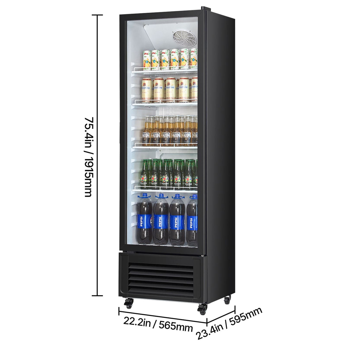Commercial Merchandiser Refrigerator, 11.47 CU.FT Glass Door Display Refrigerator, Upright Beverage Refrigerator Cooler Merchandiser with 4 Adjustable Shelves, Casters, Soft LED Light, Black