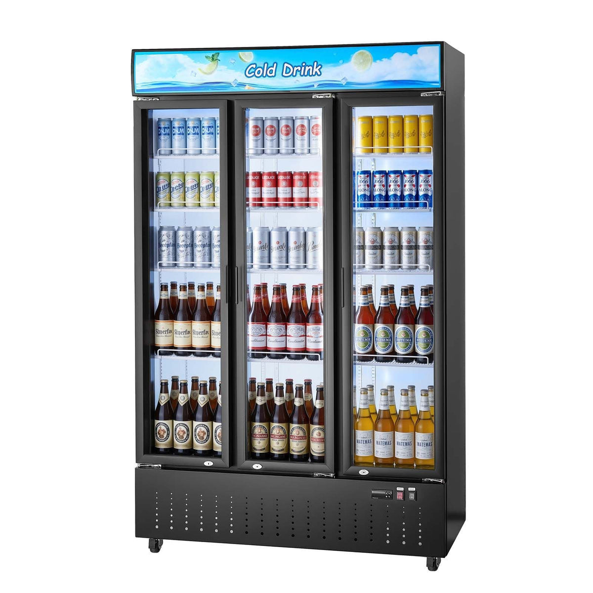 Commercial Merchandiser Refrigerator, 26.8 Cu.Ft / 760L Upright Beverage Cooler, 3 Glass Door Display Refrigerator with Customizable Lightbox, 12 Adjustable Shelves, Soft LED Lighting & Casters