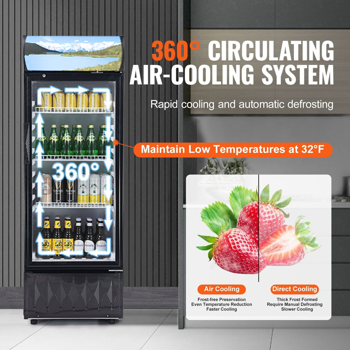 Commercial Merchandiser Refrigerator, 6.8 Cu.Ft / 195L Beverage Refrigerator Cooler Merchandiser, Glass Door Display Refrigerator Upright Fridge with 3 Adjustable Shelves, Customizable Lightbox