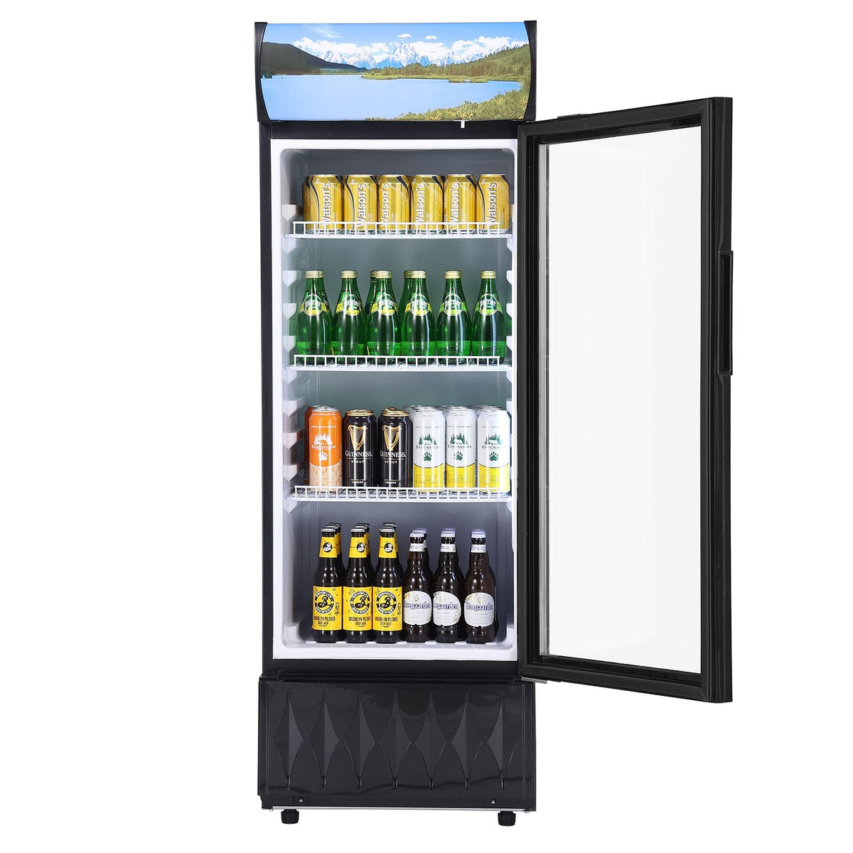 Commercial Merchandiser Refrigerator, 6.8 Cu.Ft / 195L Beverage Refrigerator Cooler Merchandiser, Glass Door Display Refrigerator Upright Fridge with 3 Adjustable Shelves, Customizable Lightbox