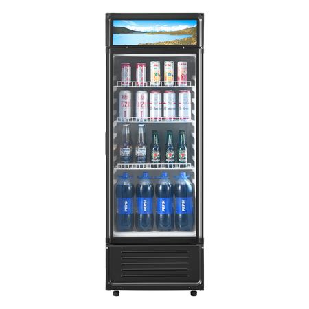 Commercial Merchandiser Refrigerator, 6.9 CU.FT Glass Door Display Refrigerator, Beverage Refrigerator Cooler Merchandiser with Adjustable Shelves, Soft LED Light, Customizable Lightbox, Black