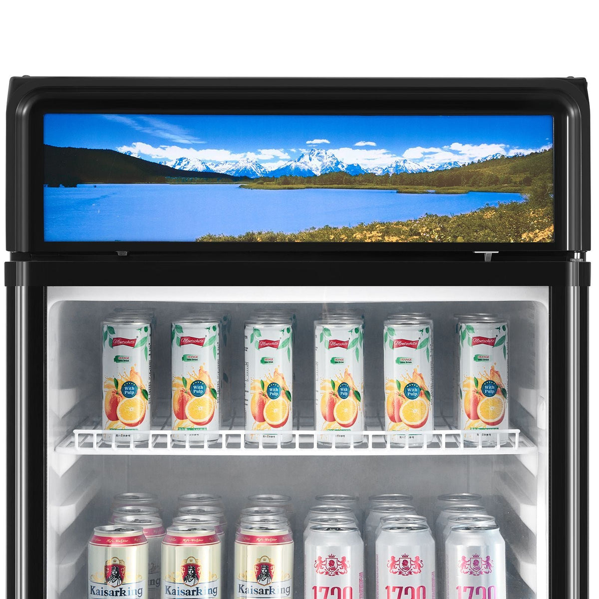 Commercial Merchandiser Refrigerator, 6.9 CU.FT Glass Door Display Refrigerator, Beverage Refrigerator Cooler Merchandiser with Adjustable Shelves, Soft LED Light, Customizable Lightbox, Black