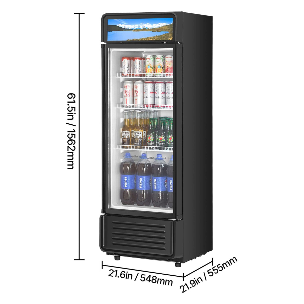 Commercial Merchandiser Refrigerator, 6.9 CU.FT Glass Door Display Refrigerator, Beverage Refrigerator Cooler Merchandiser with Adjustable Shelves, Soft LED Light, Customizable Lightbox, Black