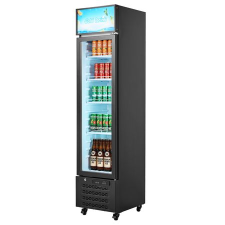 Commercial Merchandiser Refrigerator, 7.5 Cu.Ft / 213 L Glass Door Display Refrigerator, Upright Beverage Cooler with Customizable Lightbox, 4 Adjustable Shelves & Soft LED Light for Homes Shops