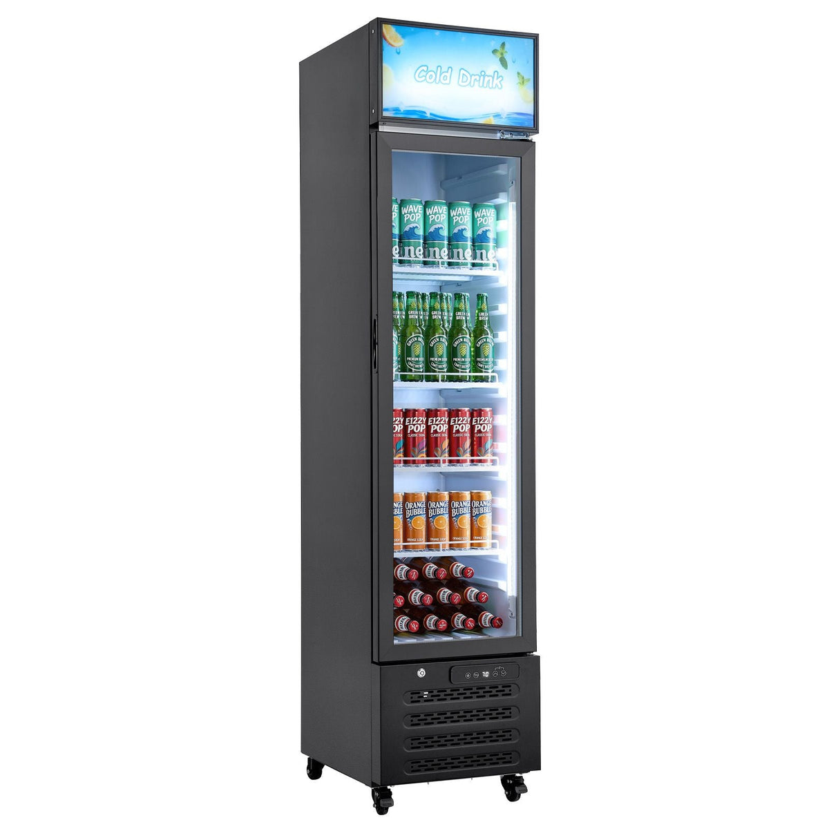 Commercial Merchandiser Refrigerator, 7.5 Cu.Ft / 213 L Glass Door Display Refrigerator, Upright Beverage Cooler with Customizable Lightbox, 4 Adjustable Shelves & Soft LED Light for Homes Shops