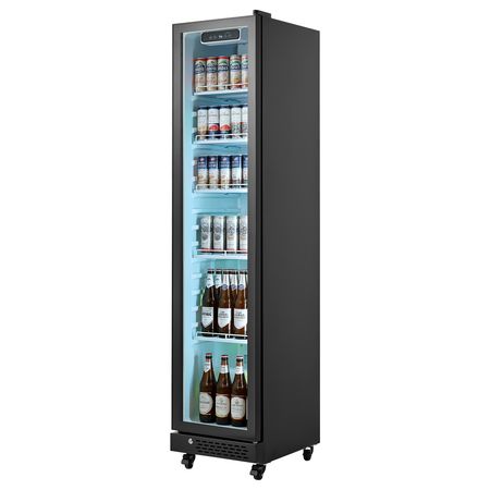 Commercial Merchandiser Refrigerator, 8.3 Cu.Ft / 235 L Glass Door Display Refrigerator, Upright Beverage Cooler Fridge with 5 Adjustable Shelves, Soft LED Light & Casters for Homes Shops Bars