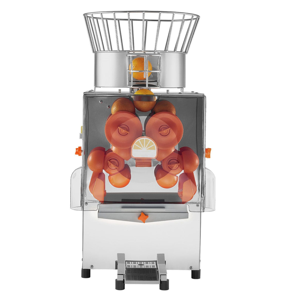 Commercial Orange Juicer Machine, 120W Electric Automatic Orange Squeezer, Lemon Citrus Pomegranates Extractor for 20 per Minute, Stainless Steel, with Peel Collecting Bucket, PC Cover