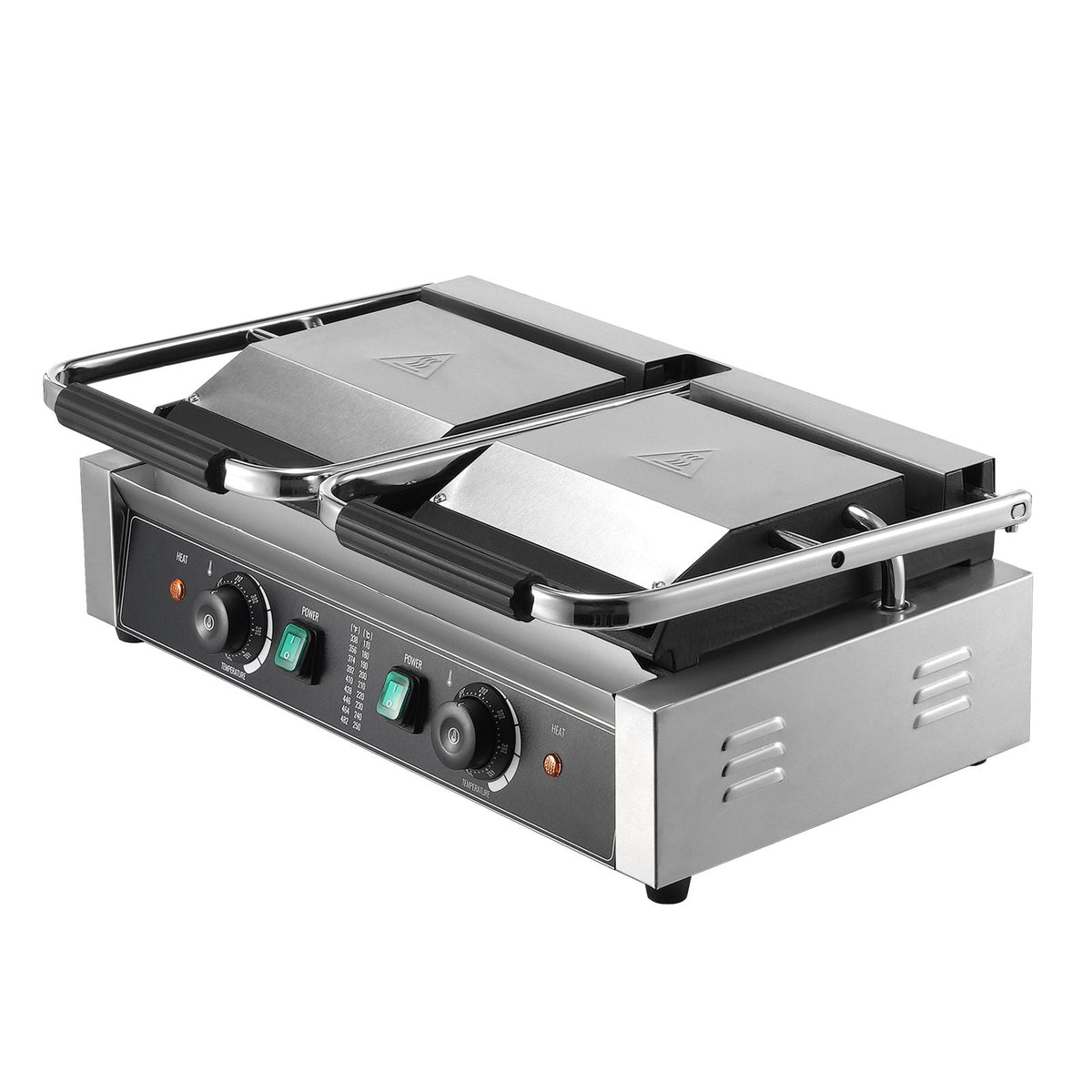 Commercial Panini Grill, 3600W Electric Sandwich Panini Maker, Stainless Steel Double Sandwich Press, Panini Grill with Temp Control & 19"x9" Full Flat Enamel Plate, for Hamburger Steak Bacon