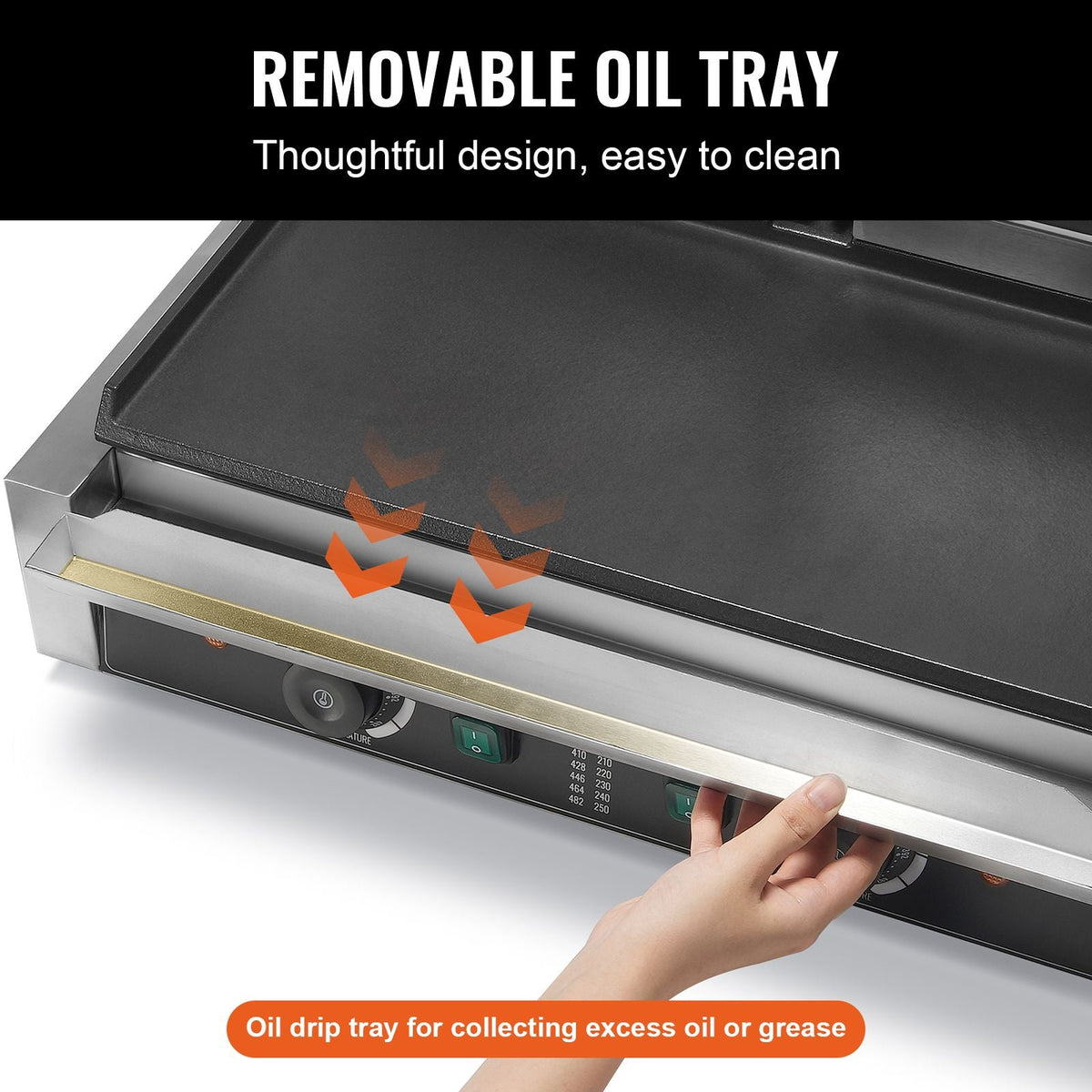 Commercial Panini Grill, 3600W Electric Sandwich Panini Maker, Stainless Steel Double Sandwich Press, Panini Grill with Temp Control & 19"x9" Full Flat Enamel Plate, for Hamburger Steak Bacon