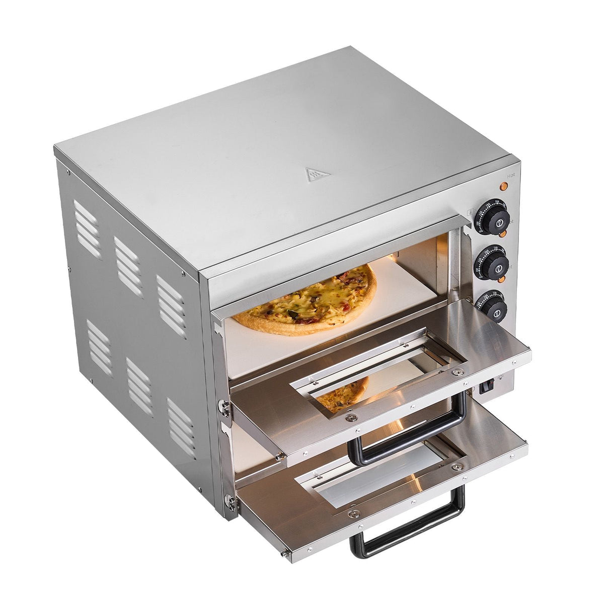 Commercial Pizza Oven Countertop, 14-Inch Double Deck Layer, Stainless Steel Electric Pizza Oven with Stone and Handle, Multipurpose Indoor Pizza Maker for Restaurant Home Pretzels Baked
