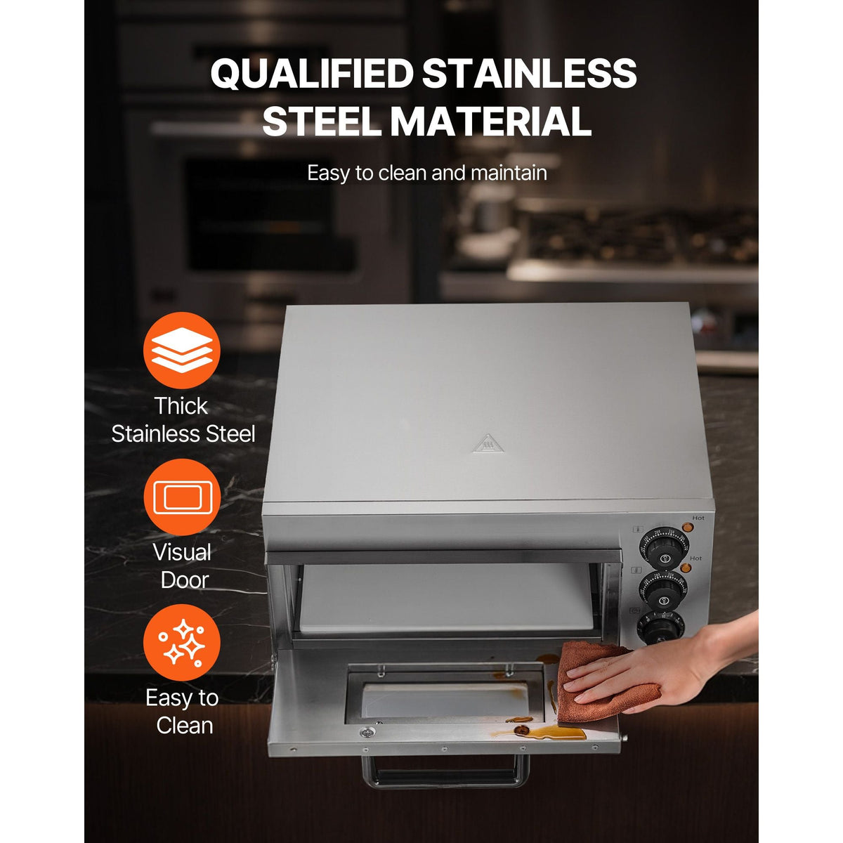 Commercial Pizza Oven Countertop, 14-Inch Single Deck Layer, Stainless Steel Electric Pizza Oven with Stone and Handle, Multipurpose Indoor Pizza Maker for Restaurant Home Pretzels Baked