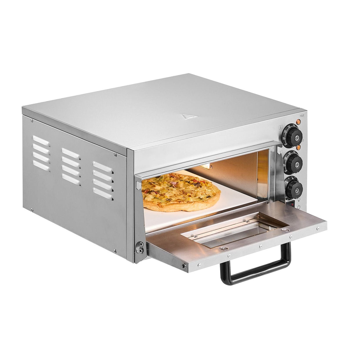 Commercial Pizza Oven Countertop, 14-Inch Single Deck Layer, Stainless Steel Electric Pizza Oven with Stone and Handle, Multipurpose Indoor Pizza Maker for Restaurant Home Pretzels Baked
