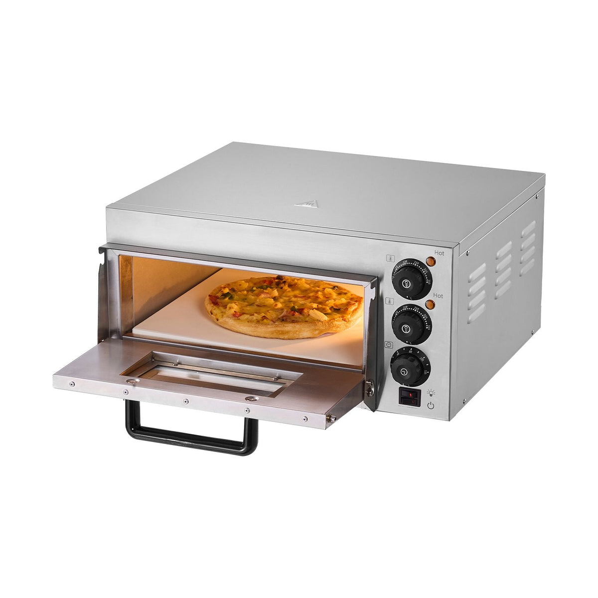 Commercial Pizza Oven Countertop, 14-Inch Single Deck Layer, Stainless Steel Electric Pizza Oven with Stone and Handle, Multipurpose Indoor Pizza Maker for Restaurant Home Pretzels Baked