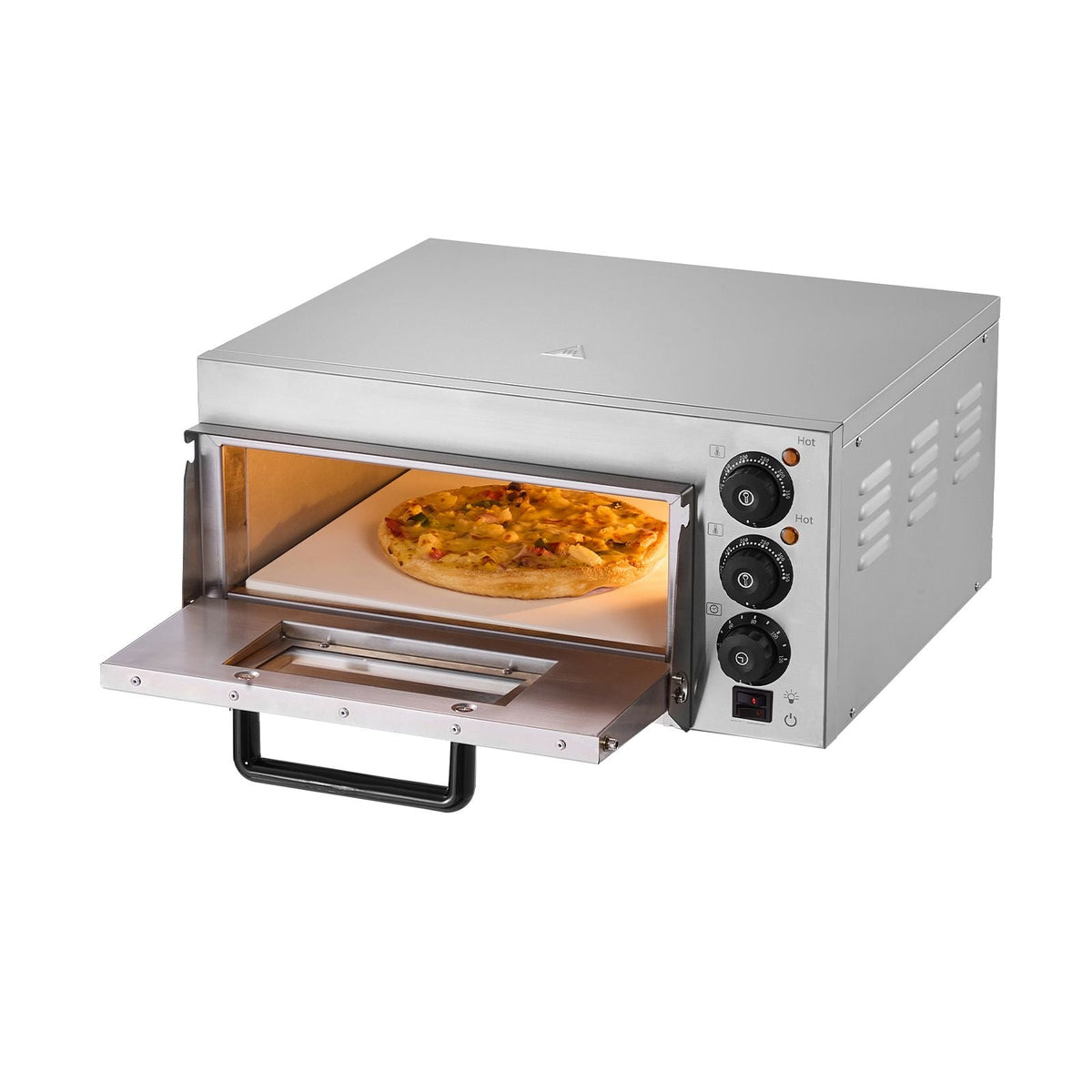 Commercial Pizza Oven Countertop, 14-Inch Single Deck Layer, Stainless Steel Electric Pizza Oven with Stone and Handle, Multipurpose Indoor Pizza Maker for Restaurant Home Pretzels Baked