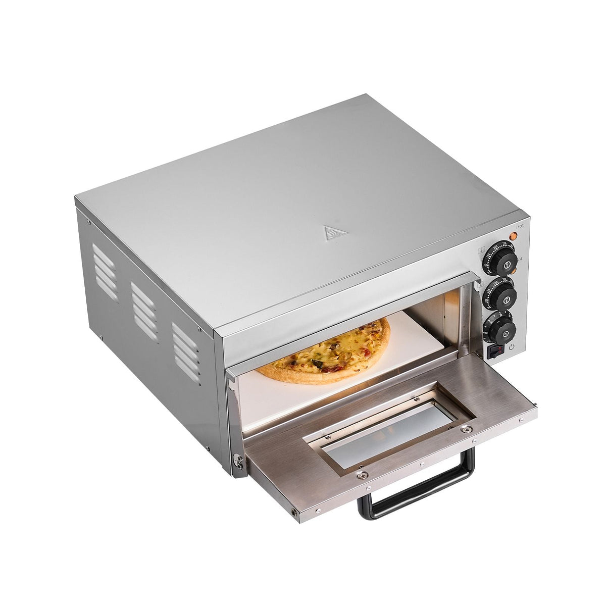 Commercial Pizza Oven Countertop, 14-Inch Single Deck Layer, Stainless Steel Electric Pizza Oven with Stone and Handle, Multipurpose Indoor Pizza Maker for Restaurant Home Pretzels Baked