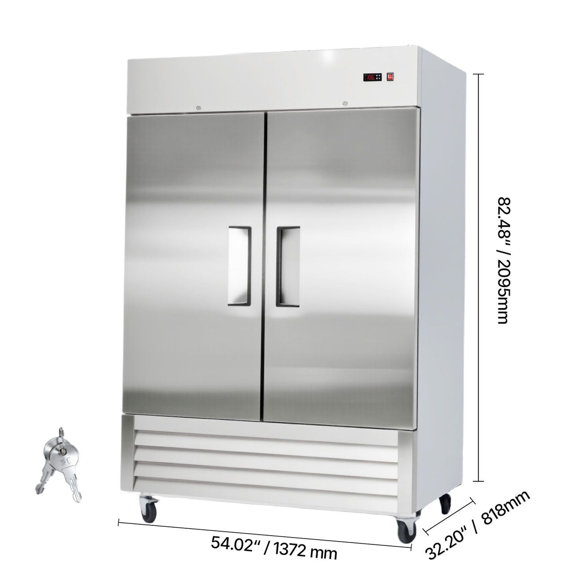 Commercial Refrigerator, 32.2 in Width Reach In Upright Refrigeration Double Door, 43.2 Cu.ft Auto-Defrost Refrigerator with 8 Adjustable Shelves, 32 to 50 Fahrenheit Temp Range, 4 Wheels