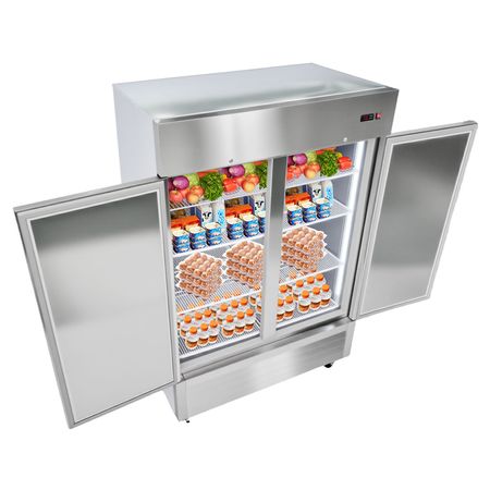 Commercial Refrigerator, 32.2 in Width Reach In Upright Refrigeration Double Door, 43.2 Cu.ft Auto-Defrost Refrigerator with 8 Adjustable Shelves, 32 to 50 Fahrenheit Temp Range, 4 Wheels