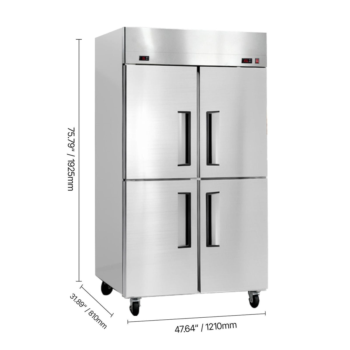 Commercial Refrigerator and Freezer Combo 48"W, 31 Cu.Ft Stainless Steel Upright Freezer/Refrigerator with 4 Doors, Auto-Defrost, 6 Adjustable Shelves, UL Certified