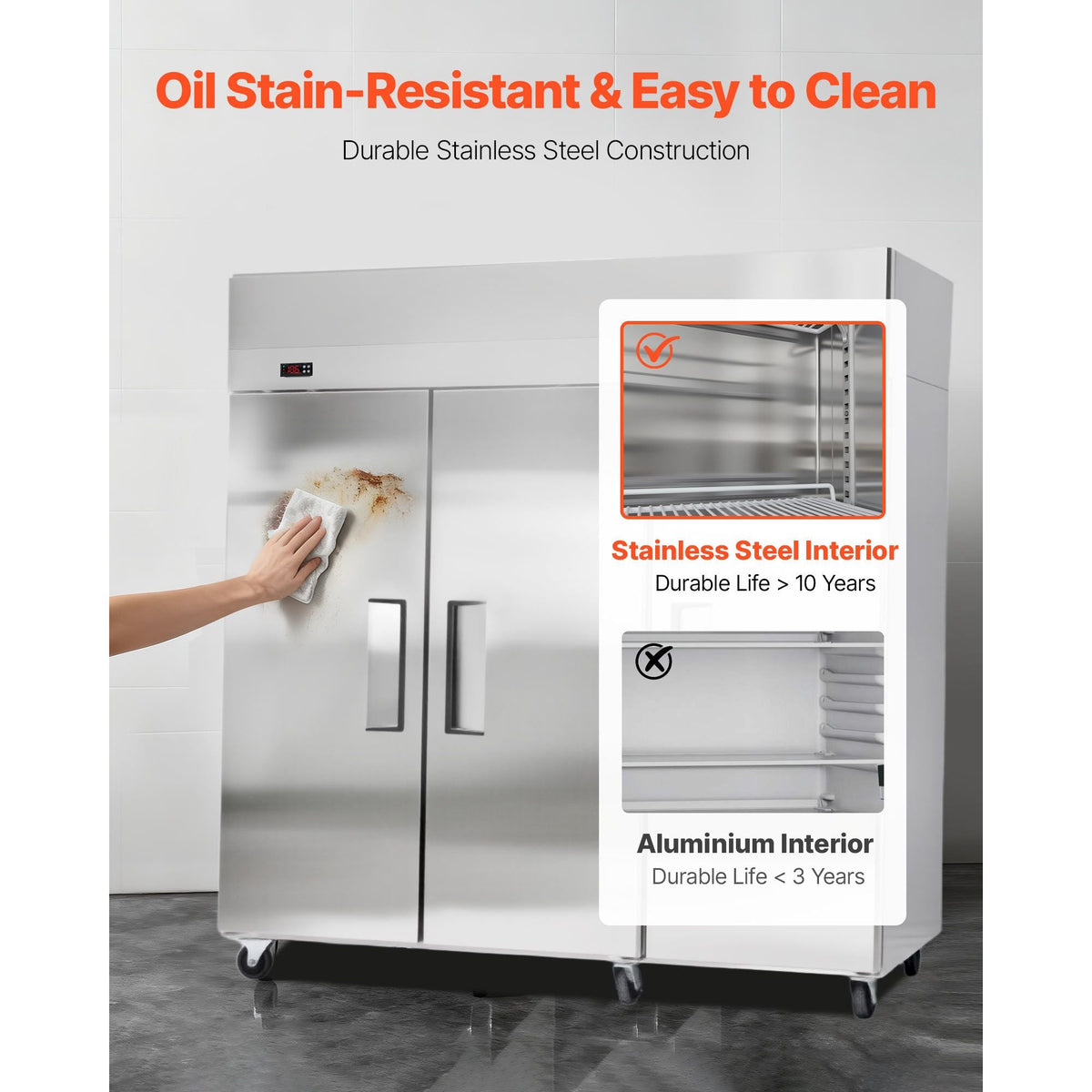 Commercial Refrigerator and Freezer Combo 72"W, 51 Cu.Ft Stainless Steel Upright Freezer/Refrigerator with Three Doors, Auto-Defrost, 9 Adjustable Shelves, UL Certified