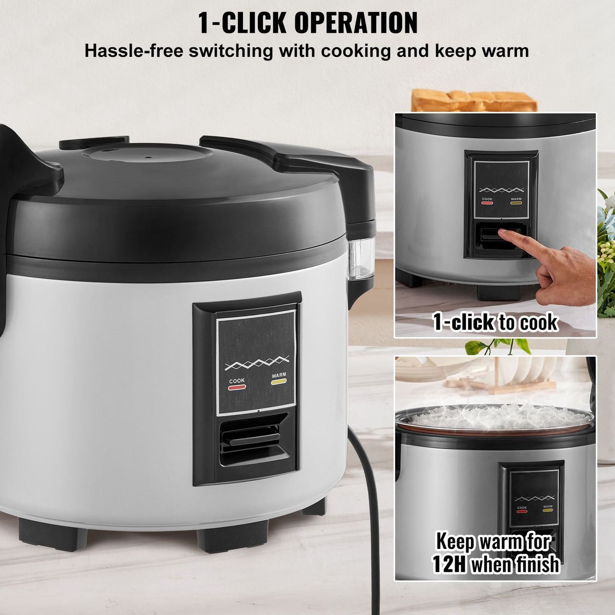 Commercial Rice Cooker, 70-Cup Rice Cooker, 15.85 Qt / 15 Liter Large Rice Cooker and Warmer with Nonstick Inner Pot, Fast Cooking and 12-Hour Keep Warm, with Rice Cup and Paddle, for Restaurant