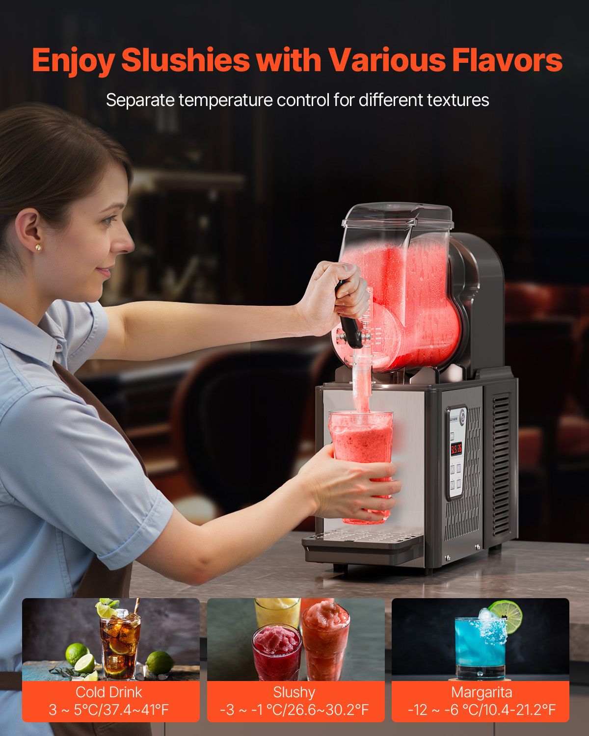 Commercial Slushy Machine, 4L Single Tank Frozen Drink Machine, 16 Cups Stainless Steel Margarita Smoothie Frozen Drink Maker, Slushie Maker for Home Party Restaurants Cafe Bars