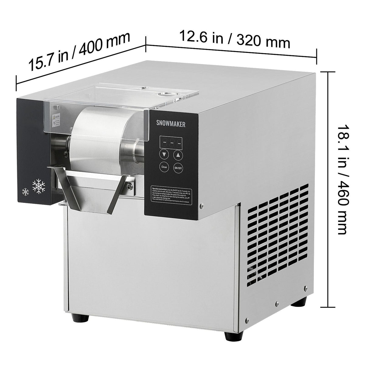 Commercial Snowflake Ice Machine, 176.4LBS/24H Snowflake Ice Maker, Stainless Steel Ice Shaver Machine, Electric Snow Cone Maker, Air Cooling System for Rapid Heat Dissipation, for Bakery, Cafe