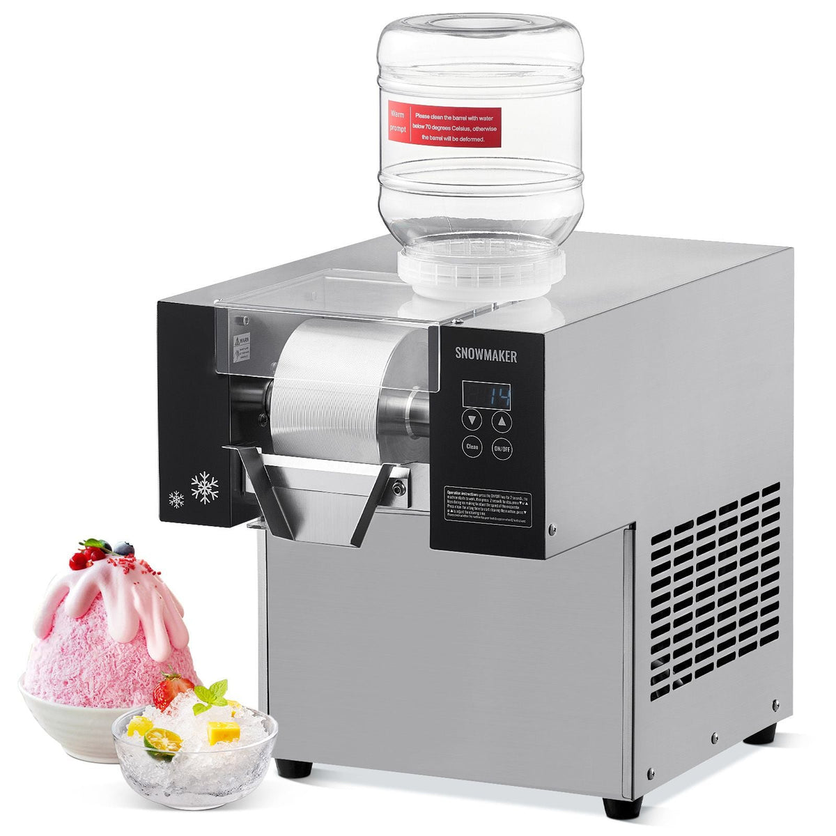 Commercial Snowflake Ice Machine, 176.4LBS/24H Snowflake Ice Maker, Stainless Steel Ice Shaver Machine, Electric Snow Cone Maker, Air Cooling System for Rapid Heat Dissipation, for Bakery, Cafe