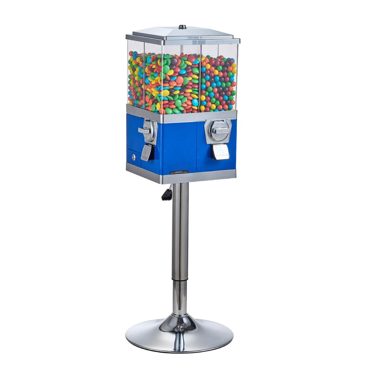 Commercial Vending Machine, Four Compartment Rotatable Gumball and Candy Dispenser, Adjustable Height Coin Operated Candy Bank with Iron Stand, for Business Toy Capsules Bouncy Balls Nut, Blue