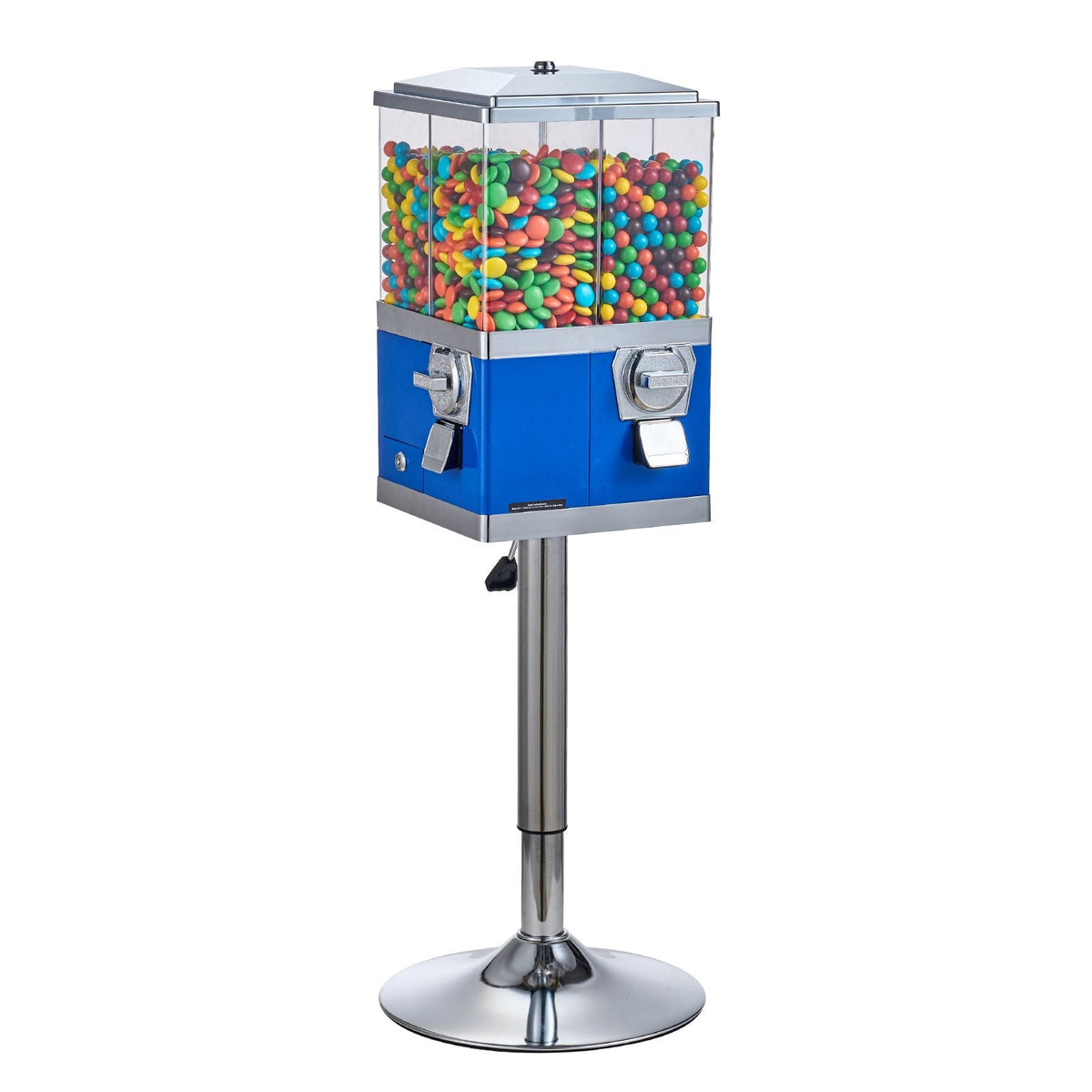 Commercial Vending Machine, Four Compartment Rotatable Gumball and Candy Dispenser, Adjustable Height Coin Operated Candy Bank with Iron Stand, for Business Toy Capsules Bouncy Balls Nut, Blue