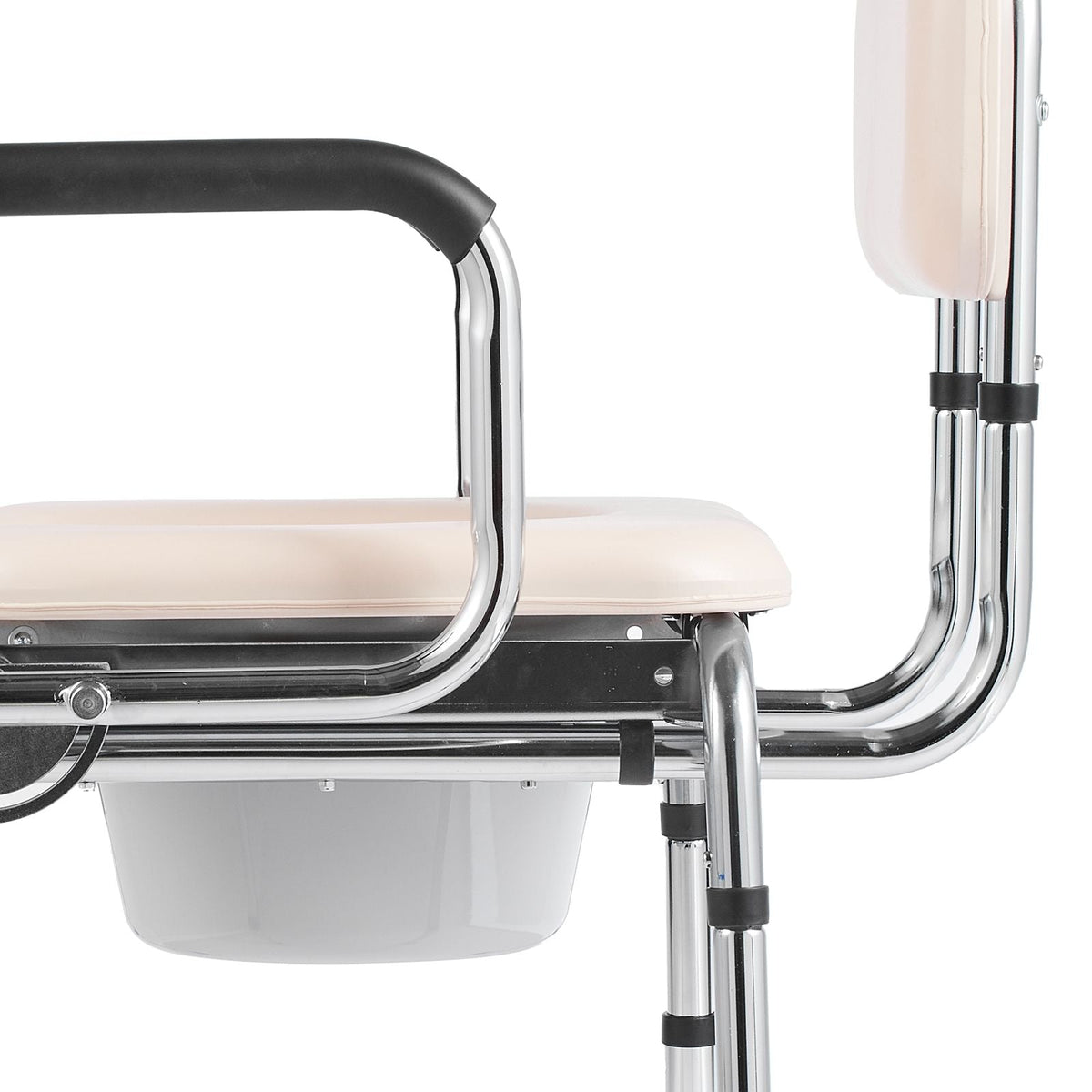 Commode Chair, Bedside Commode with Padded Seat, Drop-Down Arms, 7-Level Adjustable Height, 5.8L Removable Bucket, Easy to Assemble, 350LBS Capacity, Portable Toilet for Adults Seniors