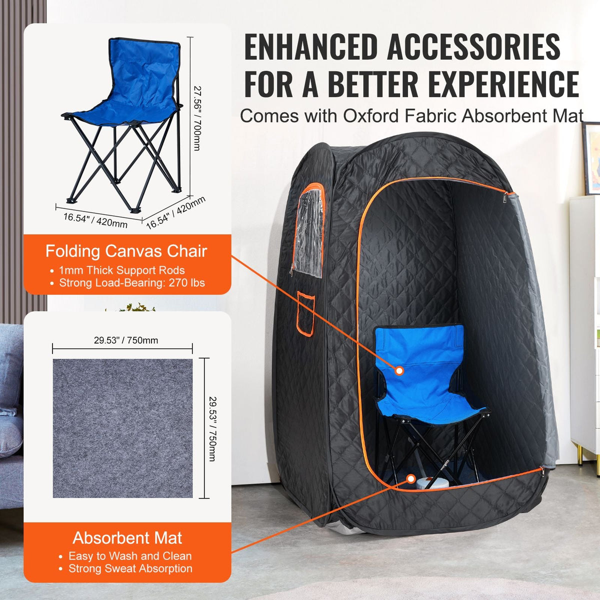 Compact Portable Steam Sauna Tent, 1200 Watt Sauna Blanket with Chair & Storage Bag, Home Therapeutic Sauna Tent for Detox Relaxation, Time & Temperature Remote Control Personal Sauna for Home