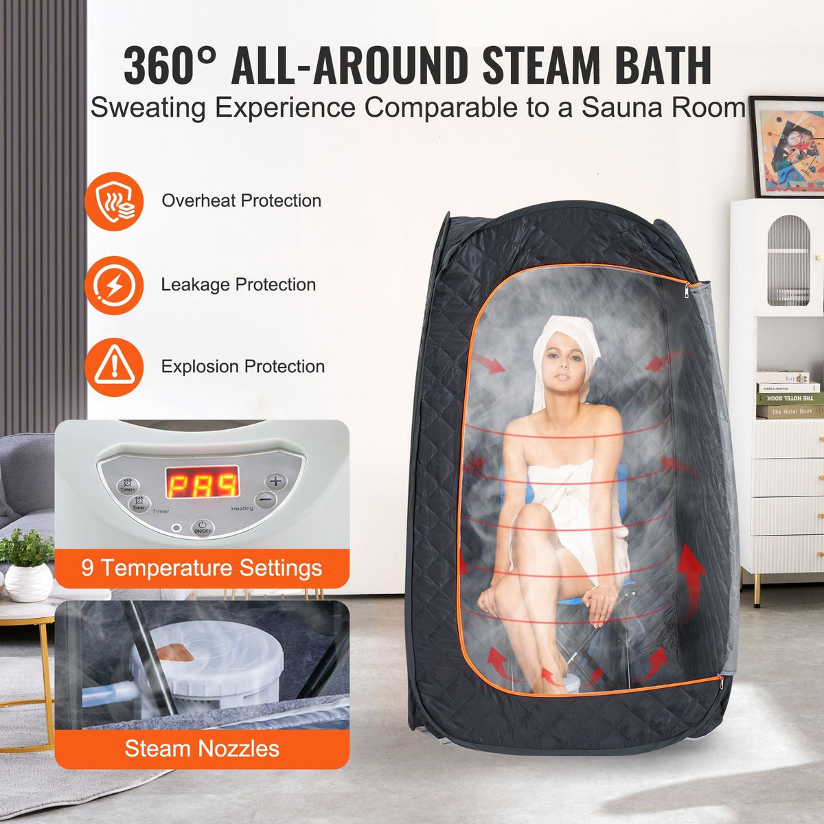 Compact Portable Steam Sauna Tent, 1200 Watt Sauna Blanket with Chair & Storage Bag, Home Therapeutic Sauna Tent for Detox Relaxation, Time & Temperature Remote Control Personal Sauna for Home