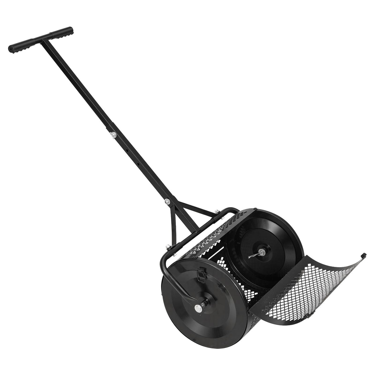 Compost Spreader, 16.5" Wide Peat Moss Spreader with T Shaped Handle, 3 Heights Adjustable, Powder-Coated Steel Garden Peat Moss Roller, Heavy Duty Grass Seed Roller for Planting Seeding, Black