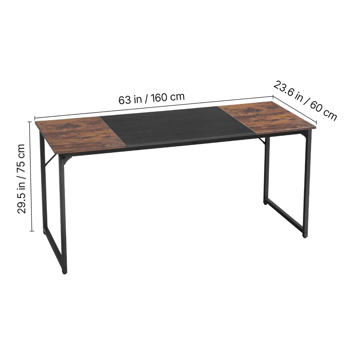 Computer Desk, 63 Inch Office Gaming Desk for Home Office, Writing Study Work Modern Simple Table with Metal Frame for Large Legroom, Rustic Brown and Black