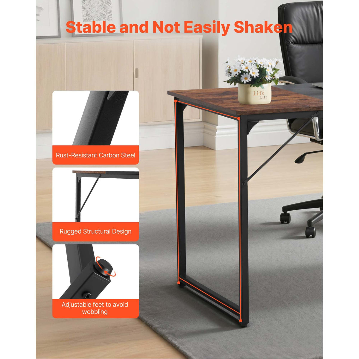 Computer Desk, 63 Inch Office Gaming Desk for Home Office, Writing Study Work Modern Simple Table with Metal Frame for Large Legroom, Rustic Brown and Black