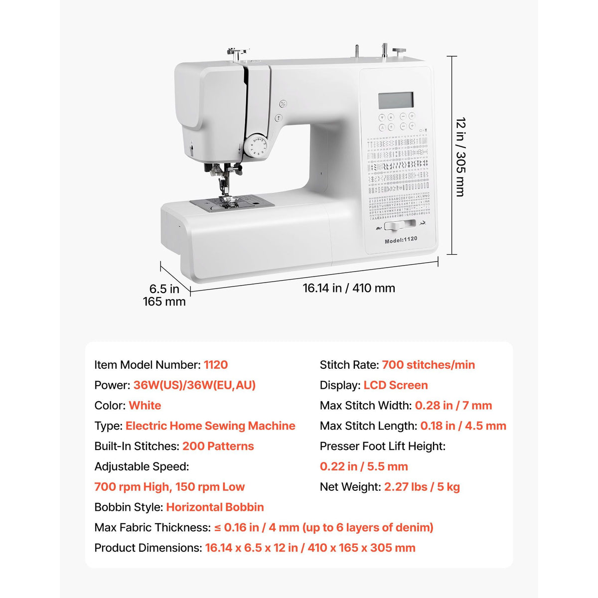 Computerized Sewing Machine, 200 Stitch Applications, with LCD Screen, Foot Pedal and LED Light, Heavy-Duty Metal Frame, Digital Sewing Machine with Powerful Motor for Crafts and Mending