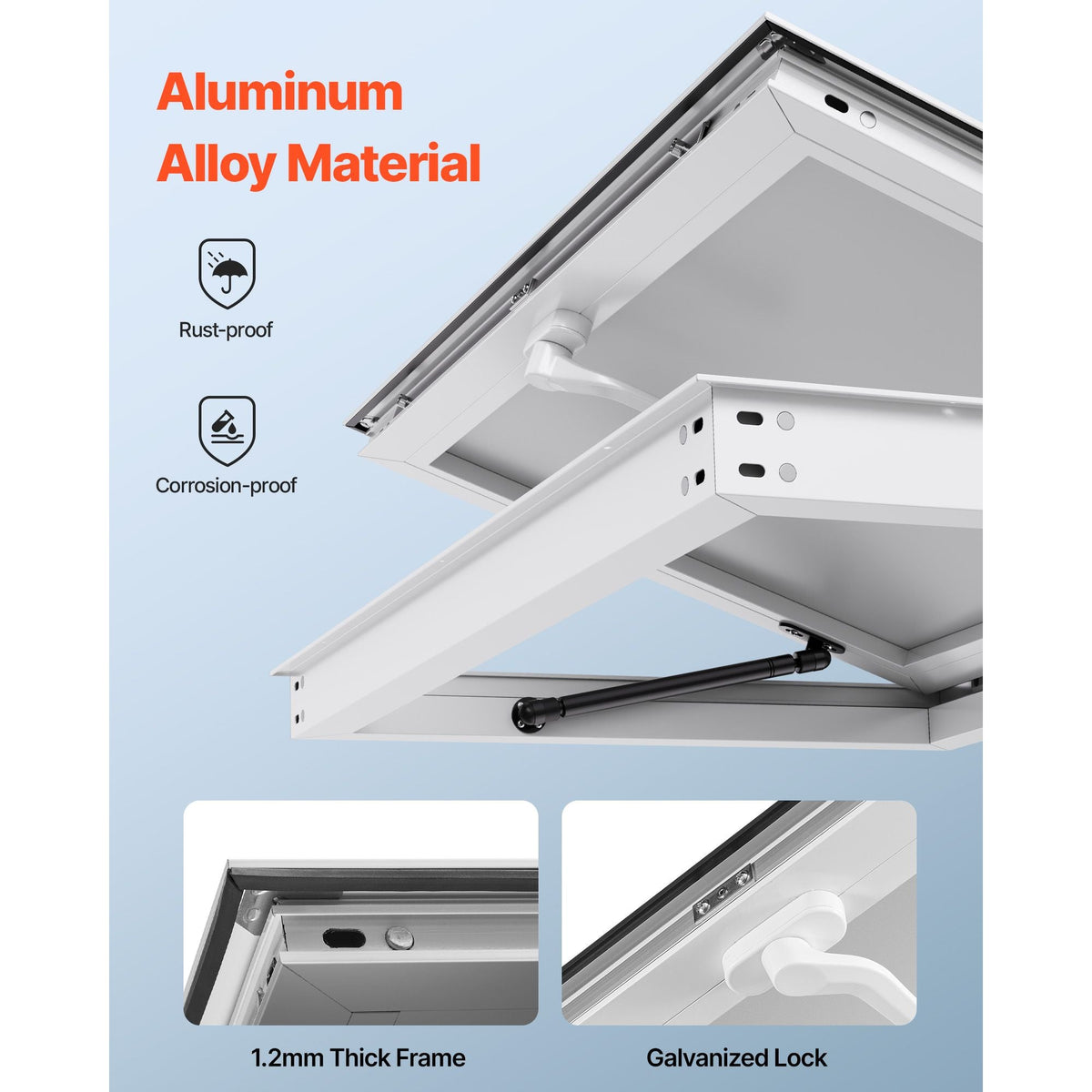 Concession Window 53x33 in, Aluminum Alloy Frame Service Window for Food Truck, Up to 85 Degrees Stand Serving Window with Awning Door and Drag Hook, Rainwater Resistant for Concession Trailers